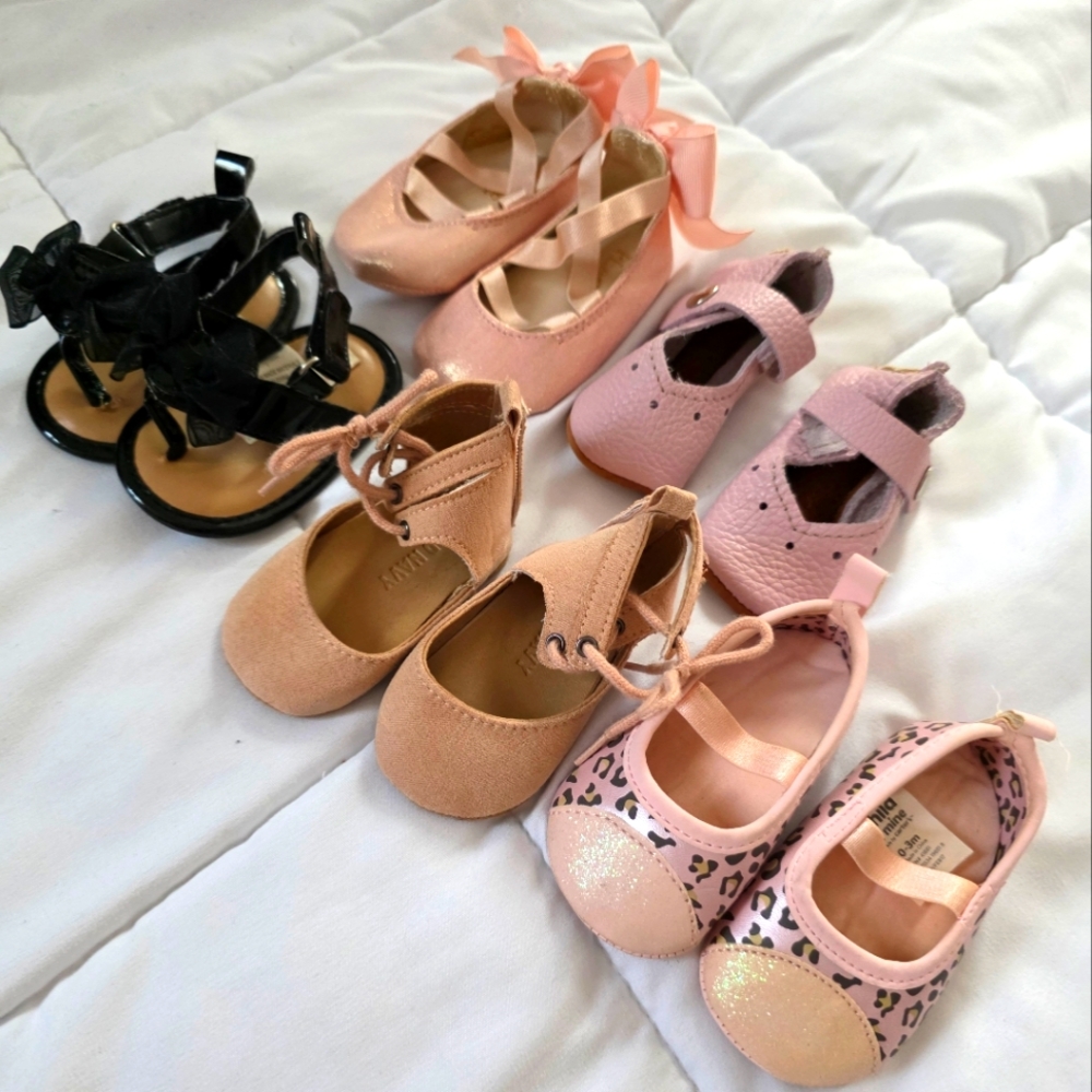 5 Pairs Of Baby Girl Shoes (Sz 0-3m)
